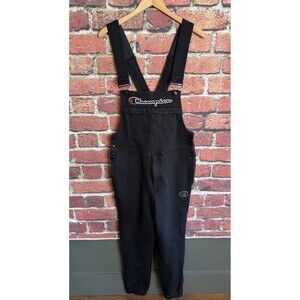 Champion Dungarees Mens Small Black Fleece Bib Overalls Joggers Streetwear Rare